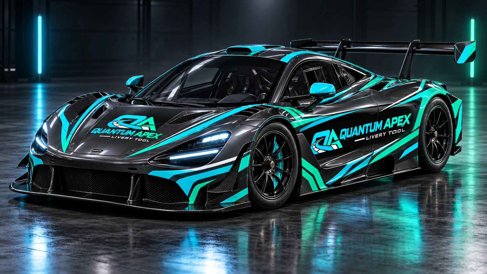 McLaren 720S GT3 EVO mit Quantum-Apex-Livery in Cyan, Mint und Graphit